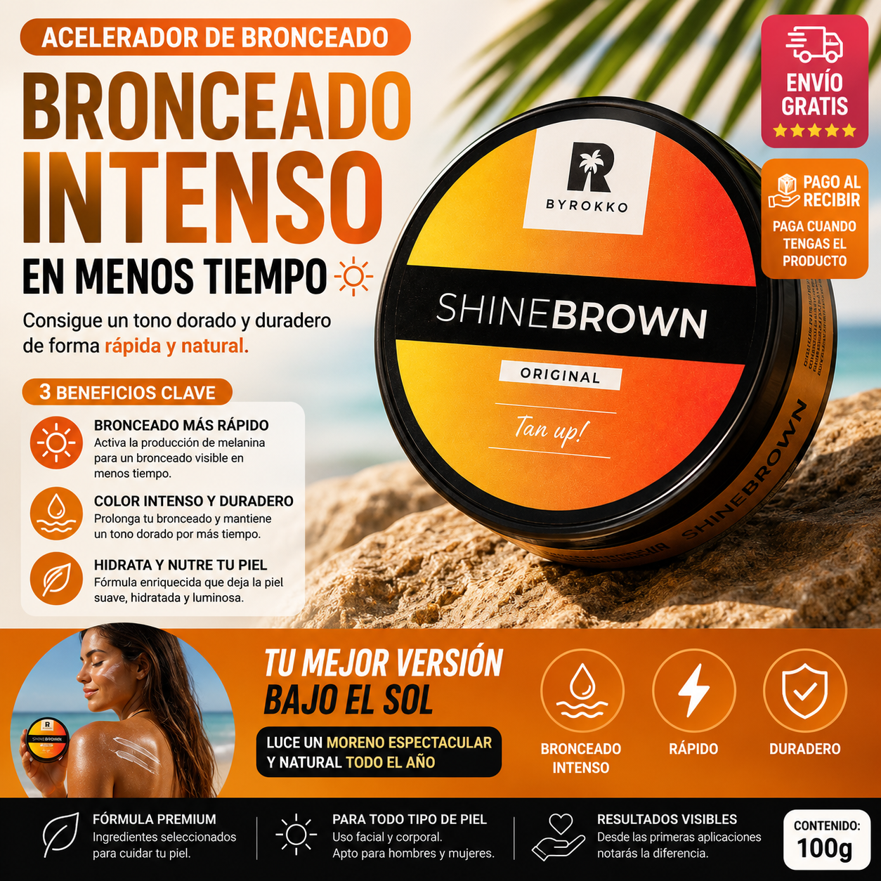 Shine Brown Acelerador de Bronzeado 100g | Bronzeado Intenso, Rápido e Duradouro