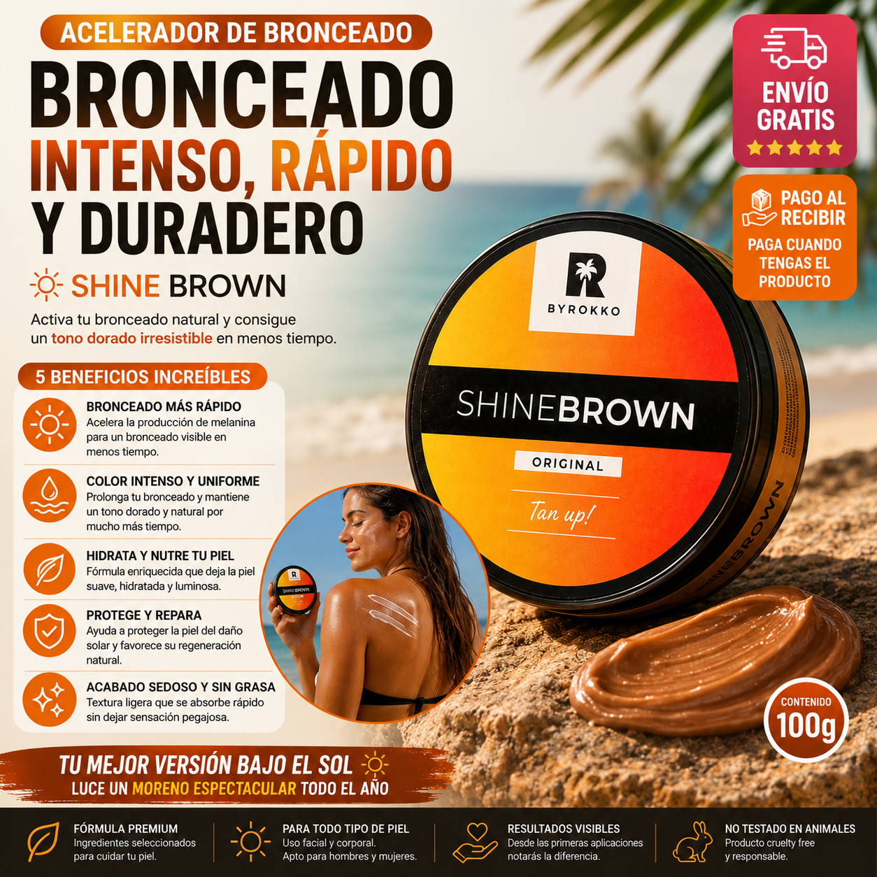 Shine Brown Acelerador de Bronzeado 100g | Bronzeado Intenso, Rápido e Duradouro