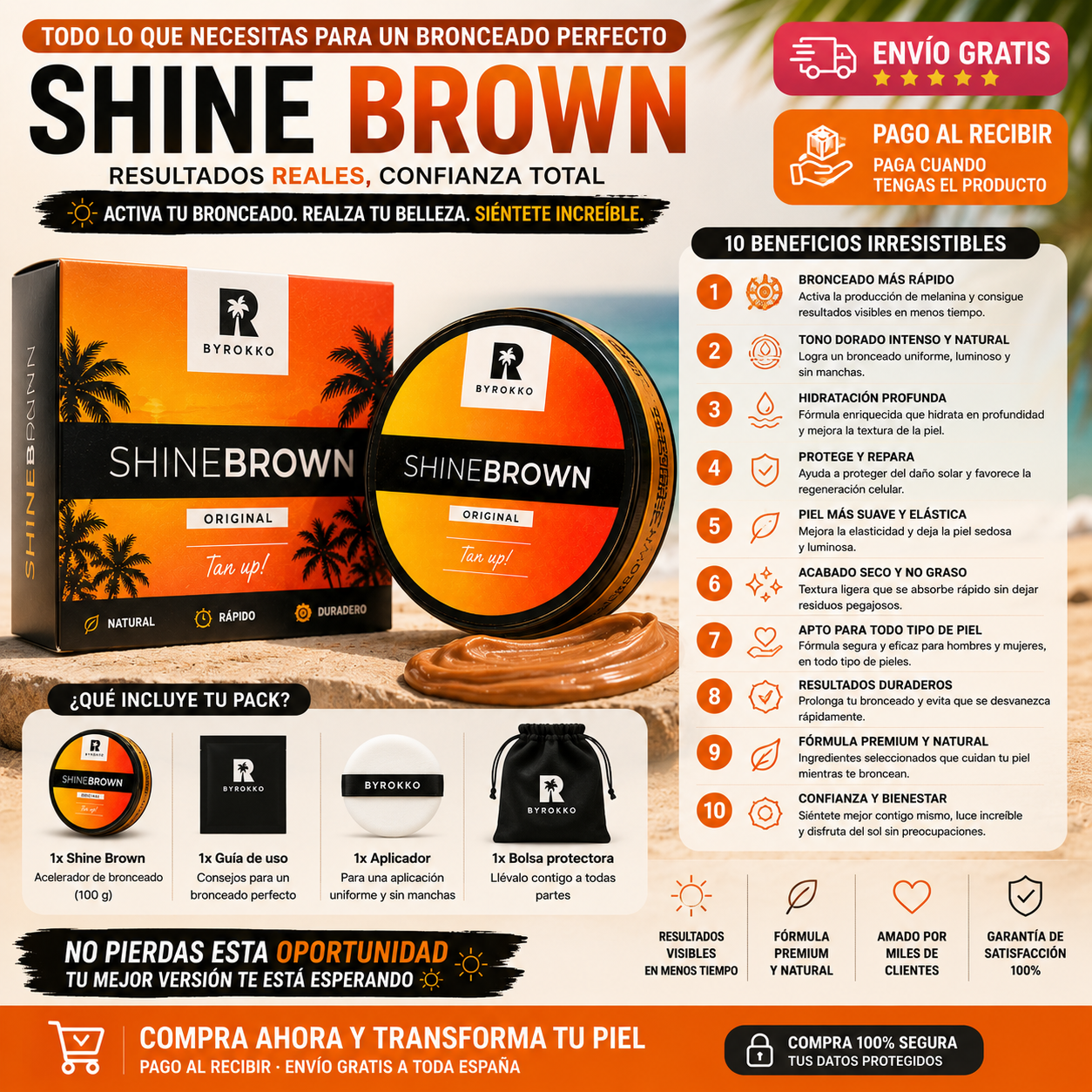 Shine Brown Acelerador de Bronzeado 100g | Bronzeado Intenso, Rápido e Duradouro