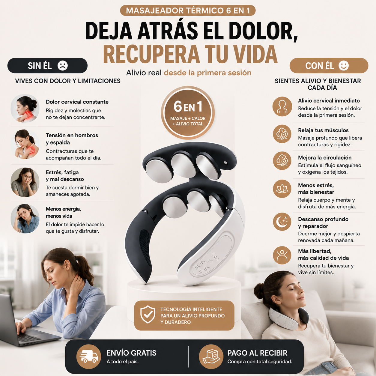 Masajeador Térmico 6 en 1 | Adiós al Dolor de Cuello y Cervicales
