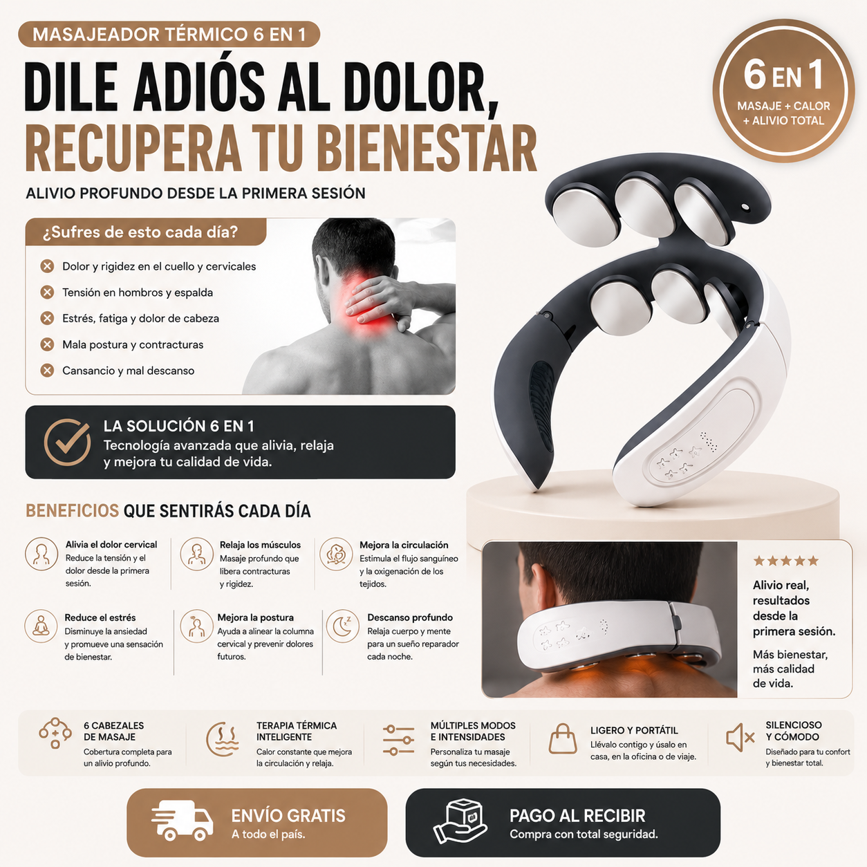 Masajeador Térmico 6 en 1 | Adiós al Dolor de Cuello y Cervicales