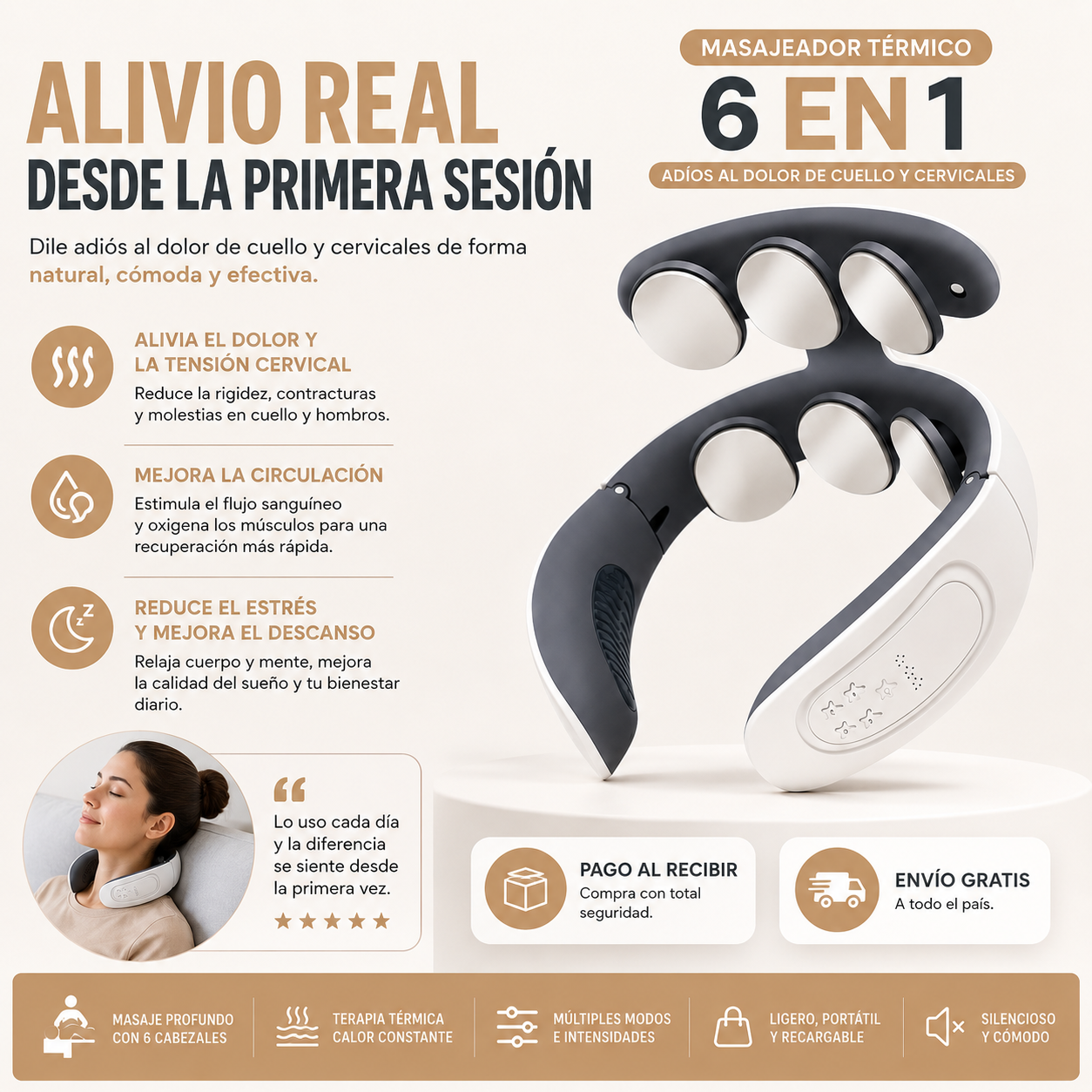 Masajeador Térmico 6 en 1 | Adiós al Dolor de Cuello y Cervicales
