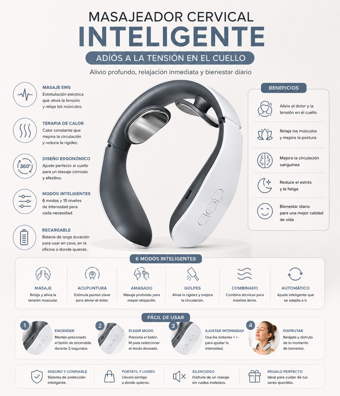 Masajeador Cervical Inteligente | Adiós a la Tensión en el Cuello