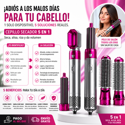 Cepillo Secador 5 en 1 | Seca, Alisa, Riza y Da Volumen