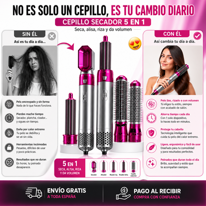 Cepillo Secador 5 en 1 | Seca, Alisa, Riza y Da Volumen