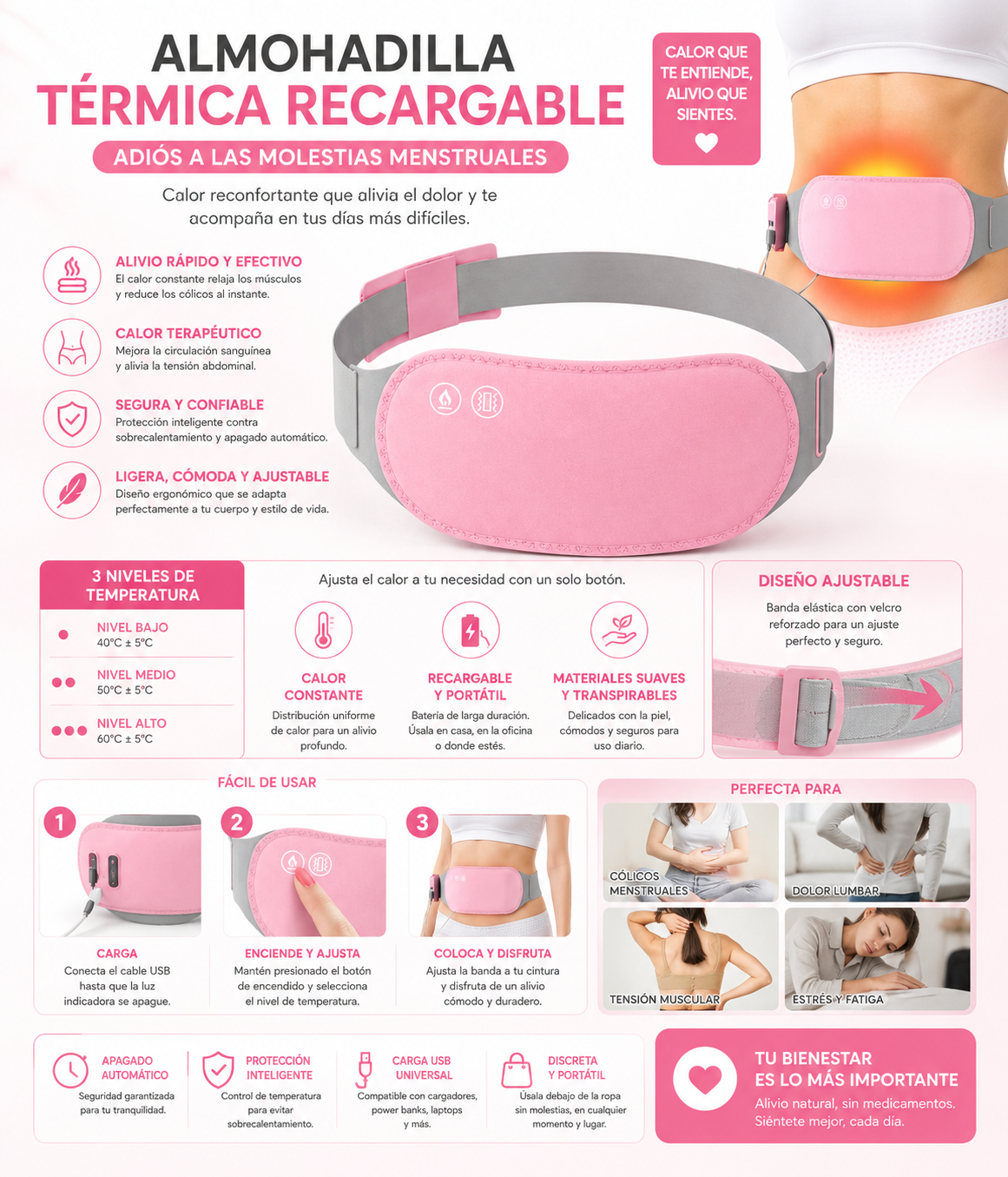 Almohadilla Térmica Recargable | Adiós a las Molestias Menstruales