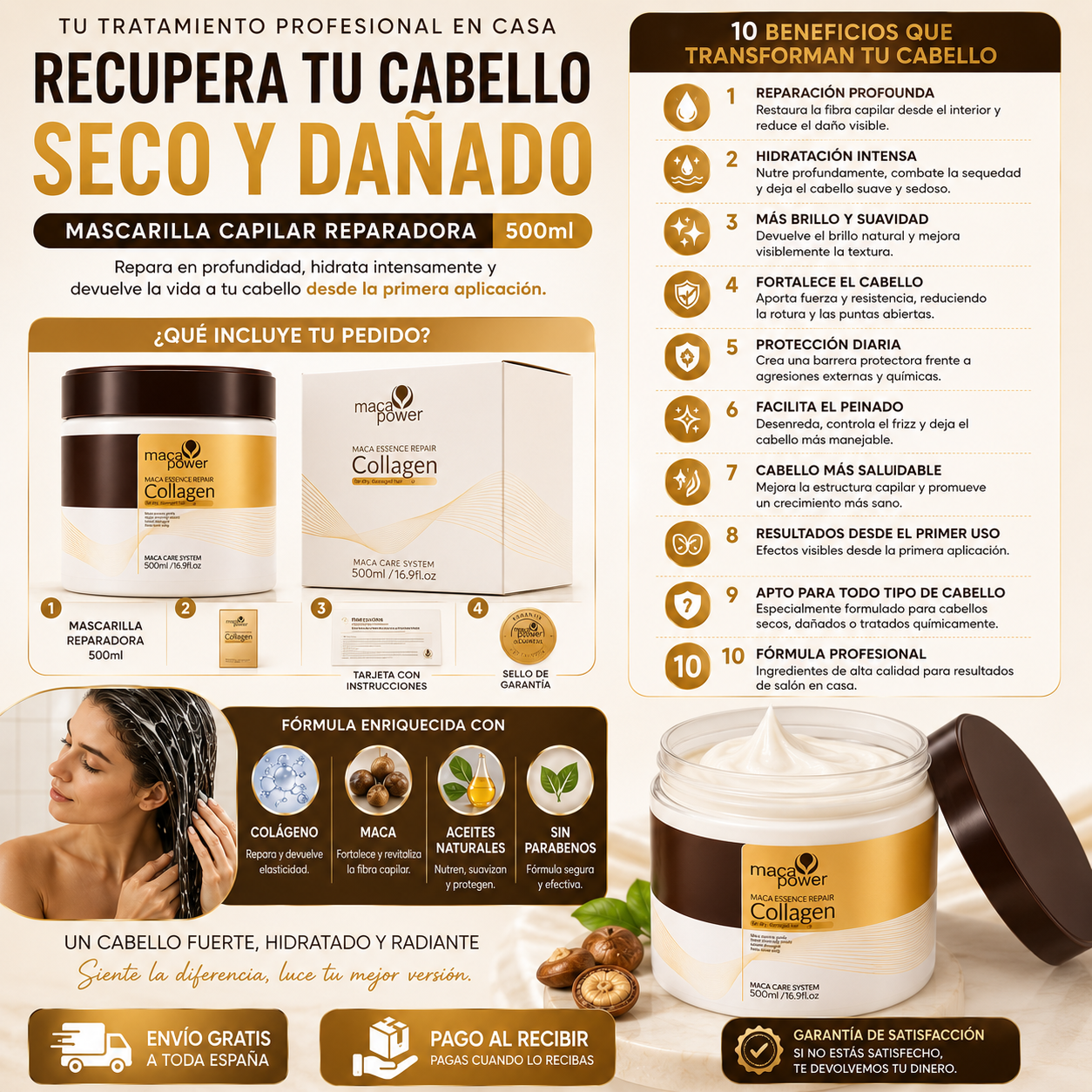 Recupera tu Cabello Seco y Dañado | Mascarilla Capilar Reparadora 500ml