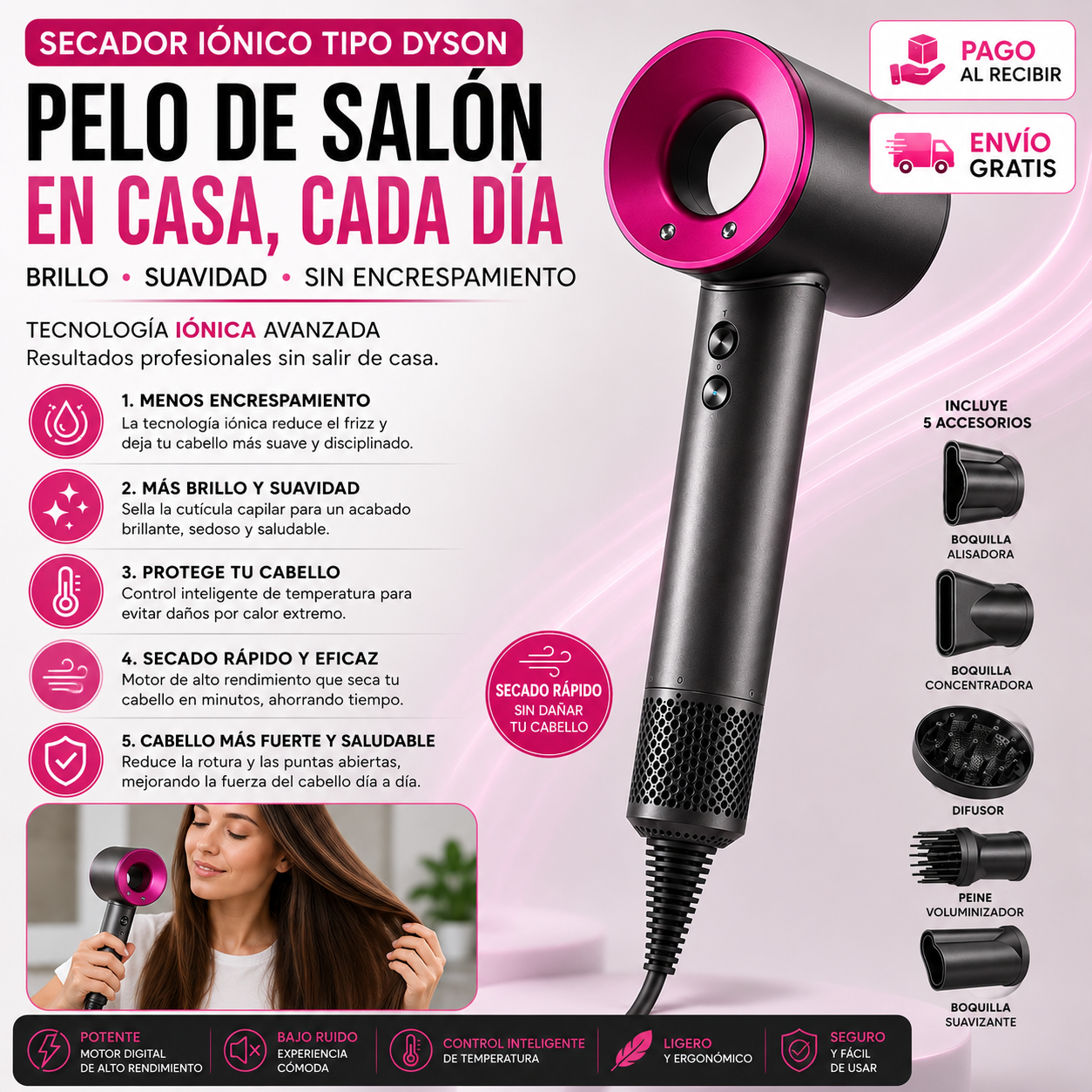 Secador Iónico Tipo Dyson | Cabello de Salón en Casa