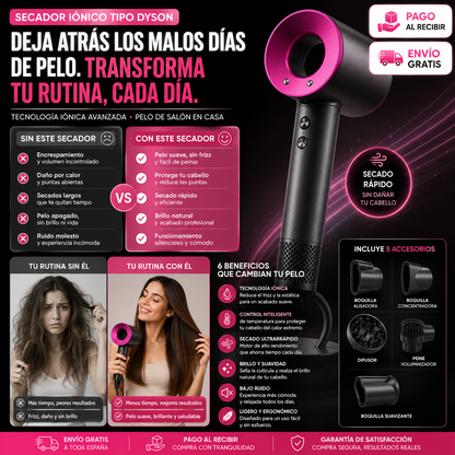 Secador Iónico Tipo Dyson | Cabello de Salón en Casa