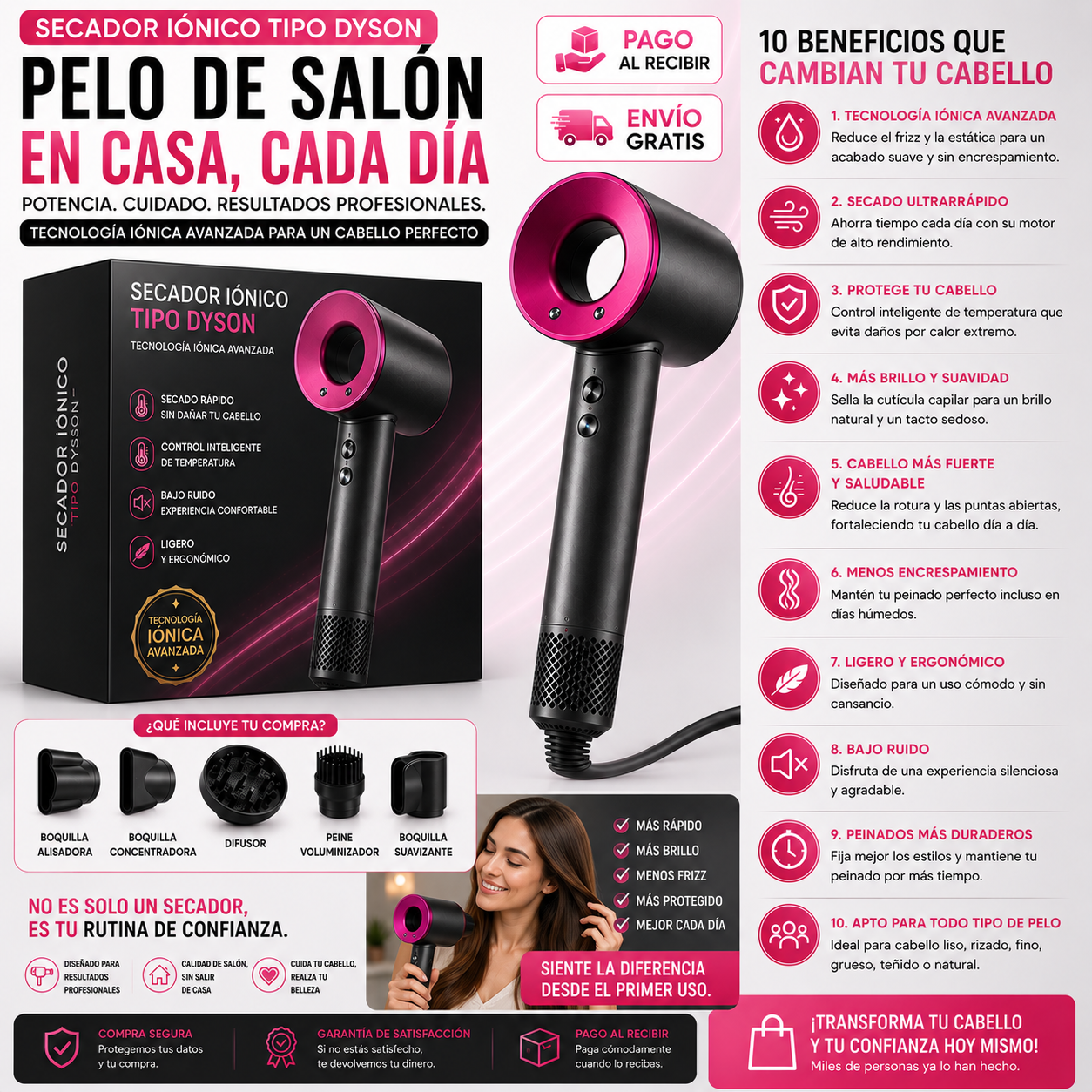 Secador Iónico Tipo Dyson | Cabello de Salón en Casa