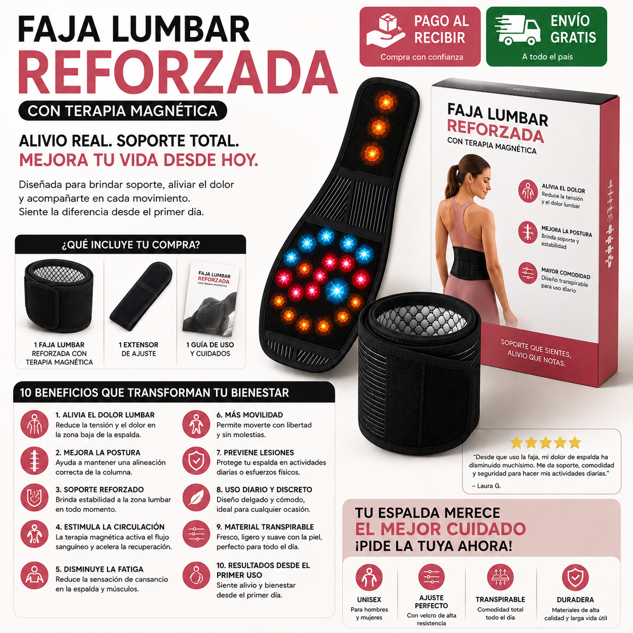 Faja Lumbar Reforzada con Terapia Magnética | Adiós a la Fatiga y las Molestias de Espalda
