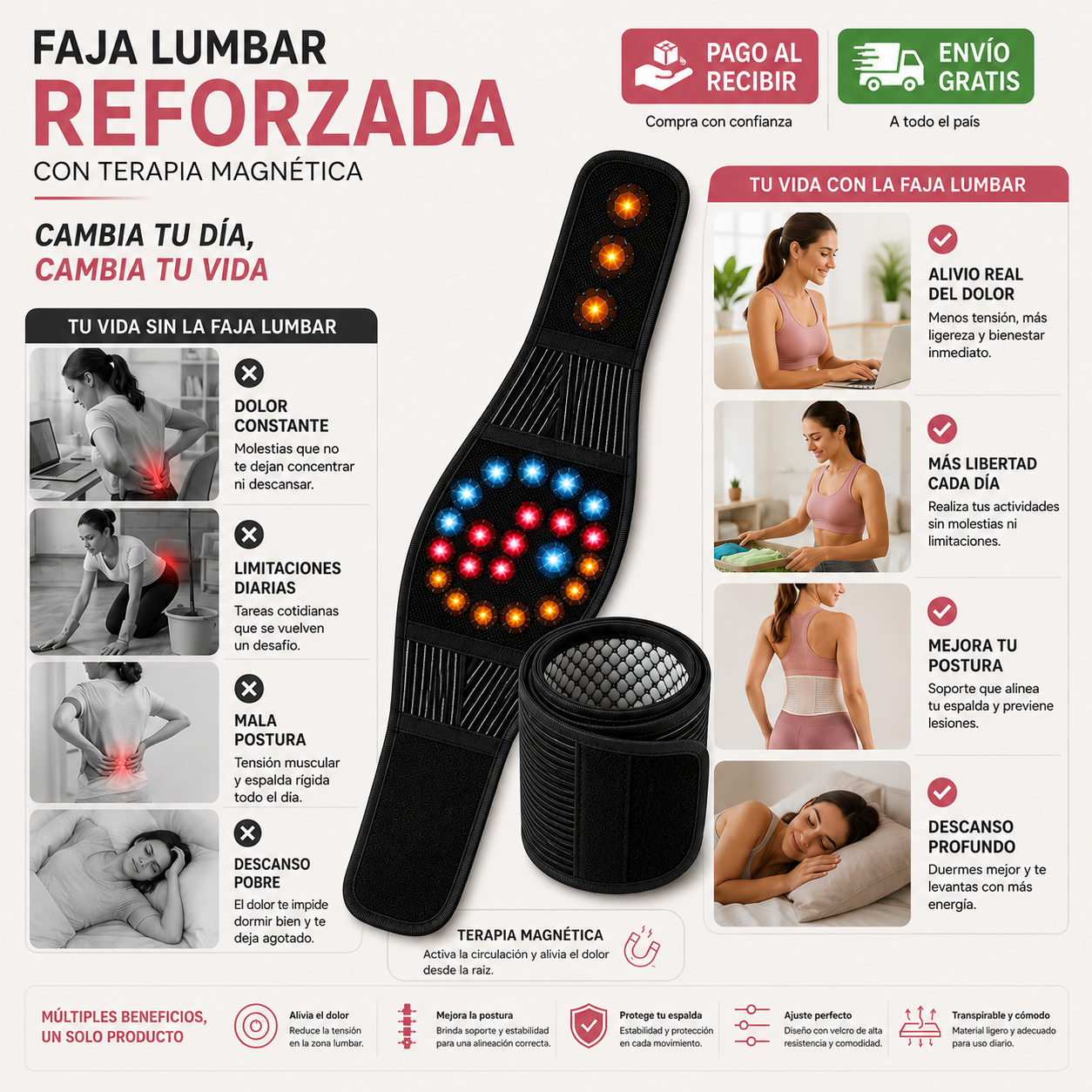 Faja Lumbar Reforzada con Terapia Magnética | Adiós a la Fatiga y las Molestias de Espalda
