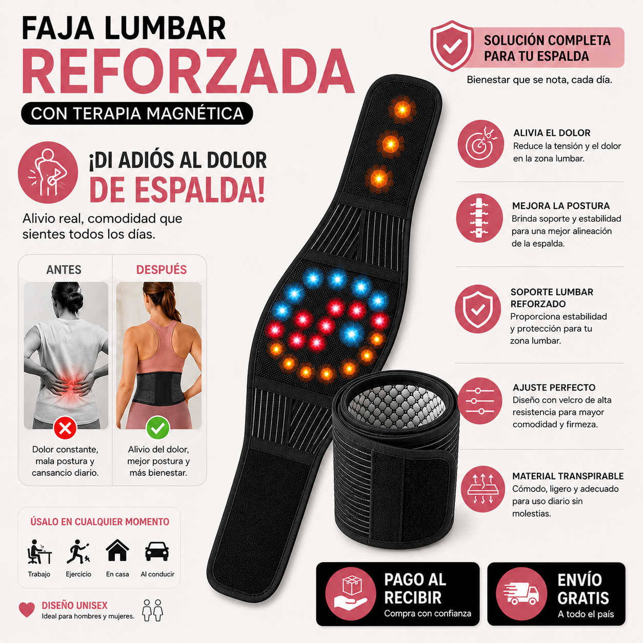Faja Lumbar Reforzada con Terapia Magnética | Adiós a la Fatiga y las Molestias de Espalda