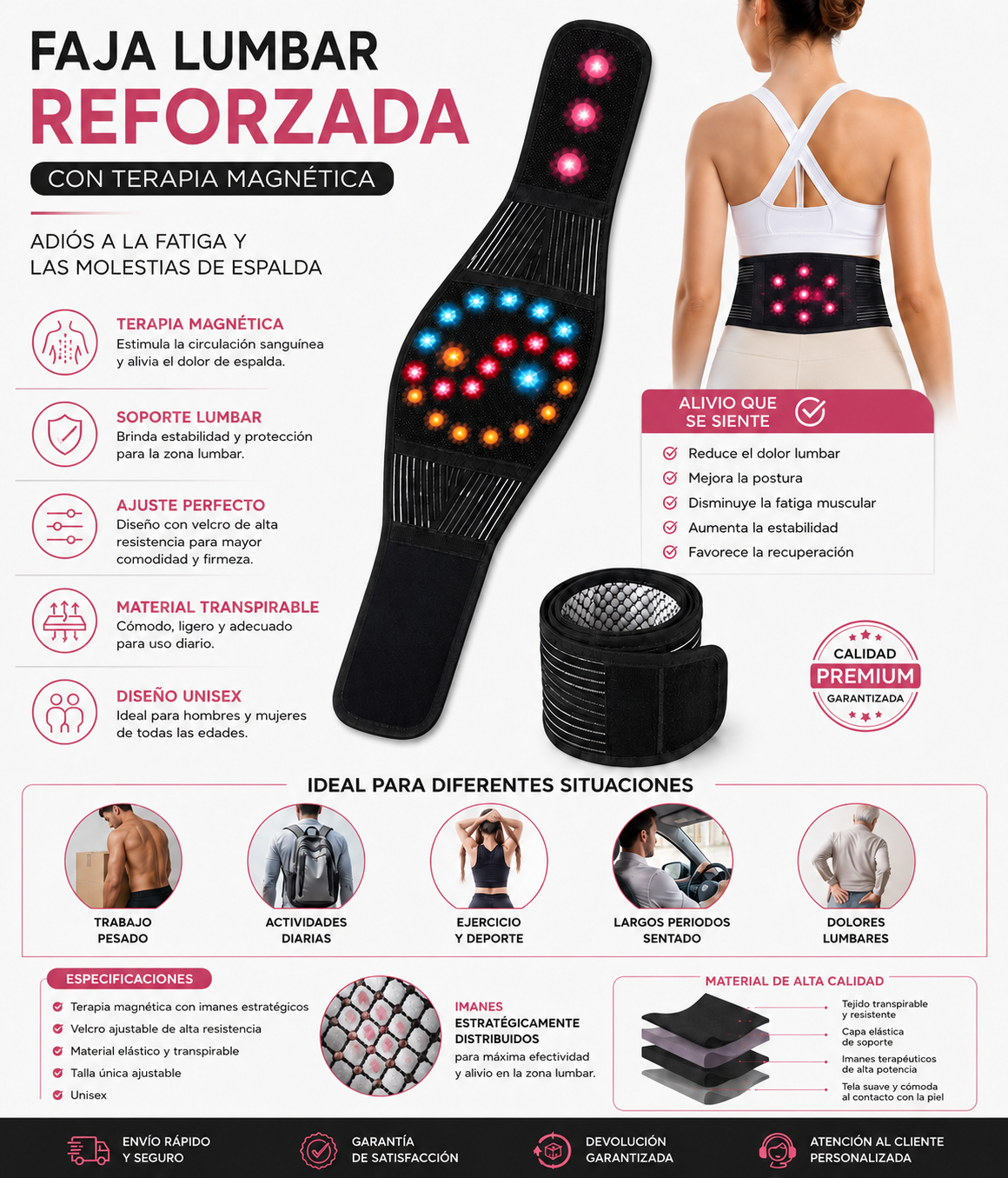 Faja Lumbar Reforzada con Terapia Magnética | Adiós a la Fatiga y las Molestias de Espalda
