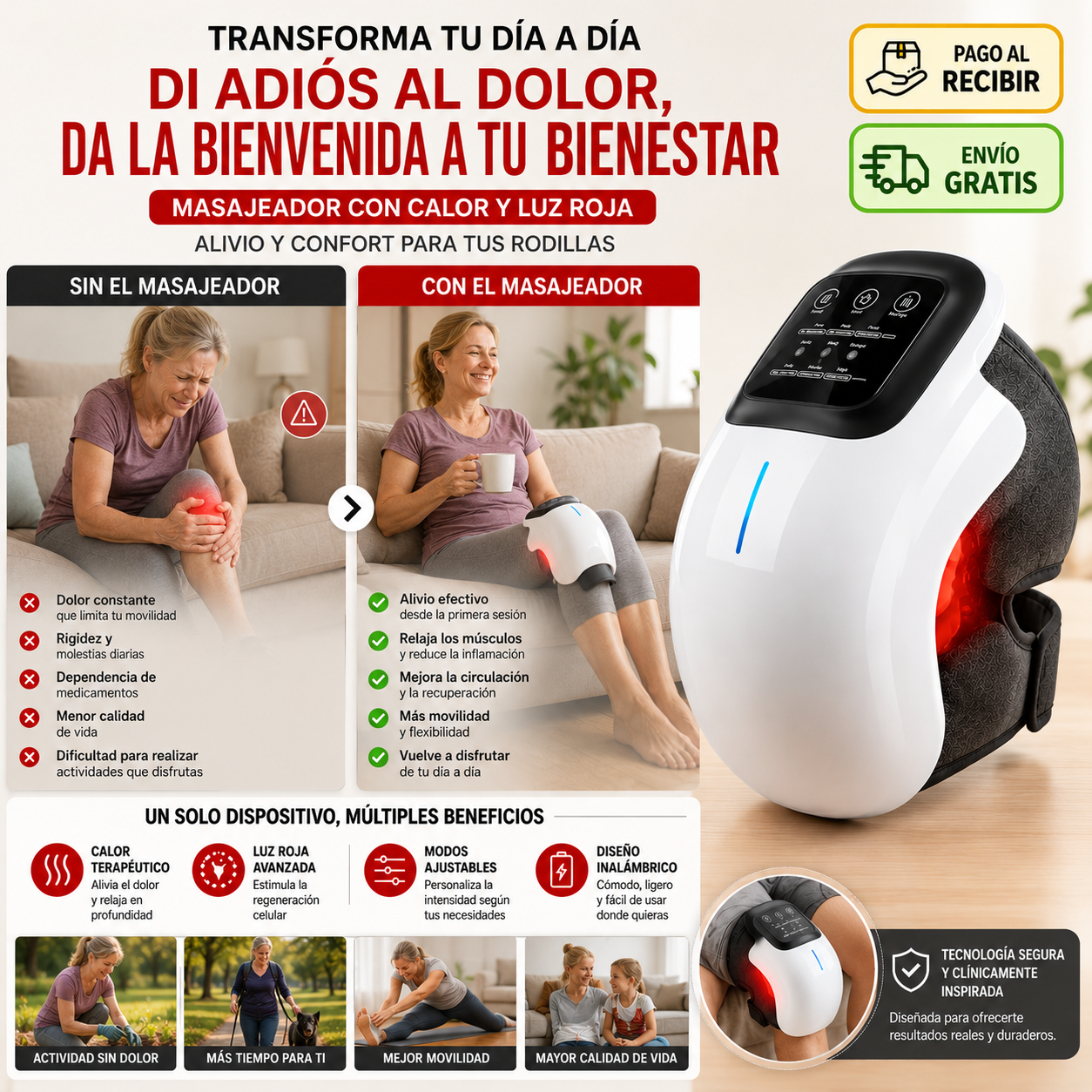 Masajeador con Calor y Luz Roja | Alivio y Confort para tus Rodillas