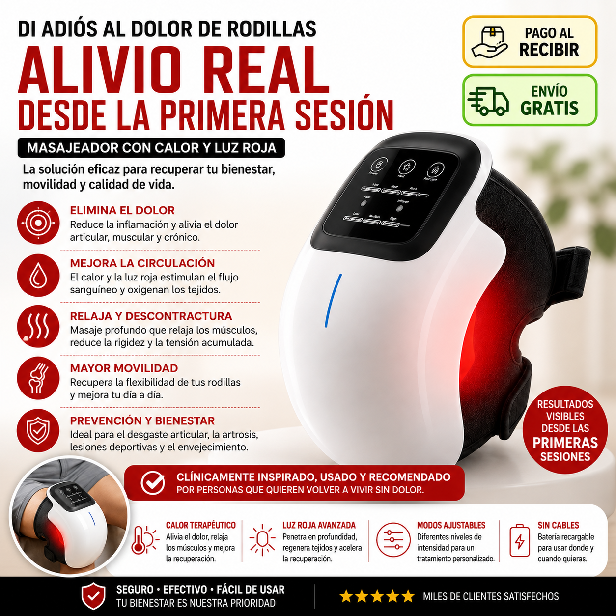 Masajeador con Calor y Luz Roja | Alivio y Confort para tus Rodillas