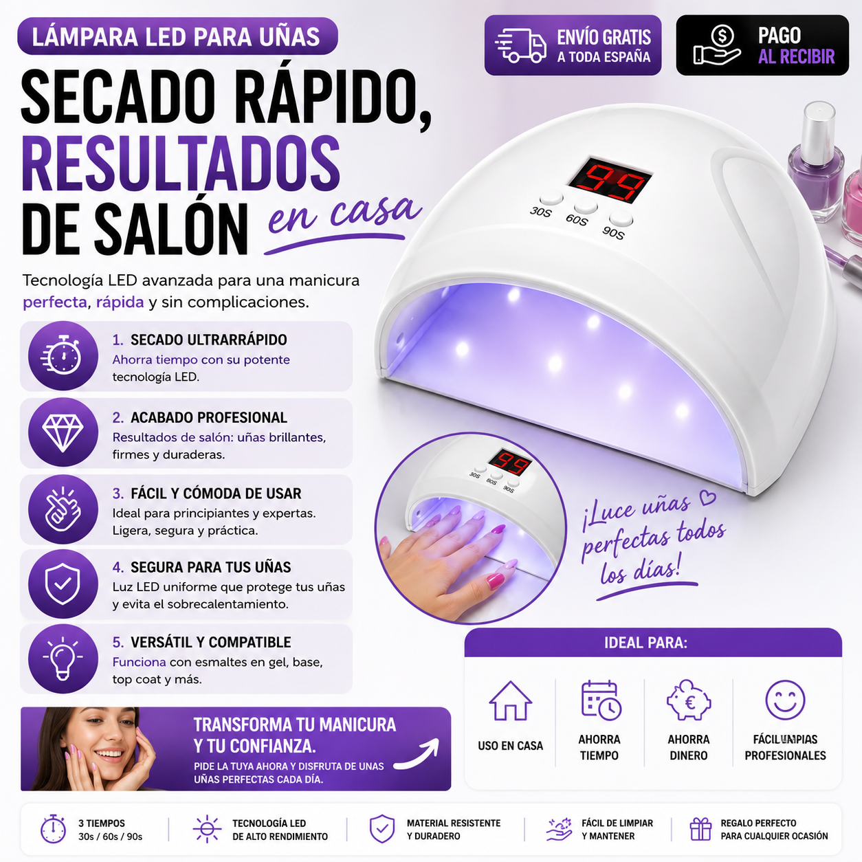 Lámpara LED para Uñas | Secado Rápido y Manicura Profesional