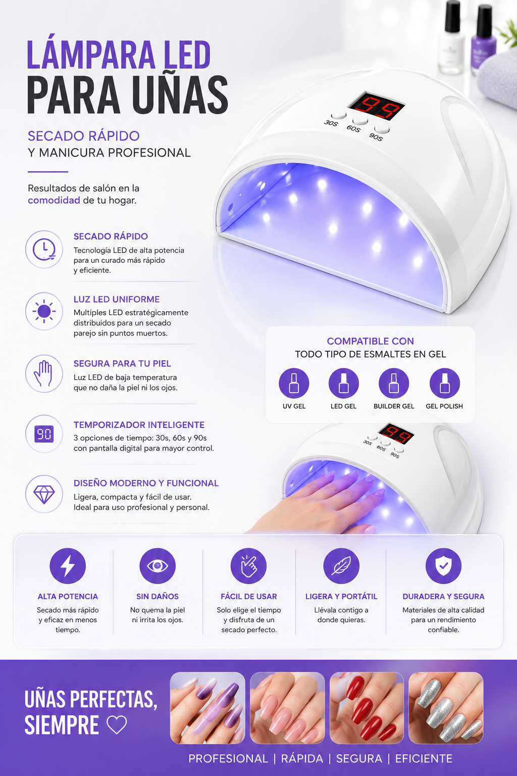 Lámpara LED para Uñas | Secado Rápido y Manicura Profesional