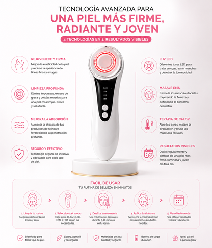 Dispositivo Facial LED 4 en 1 | Piel Más Firme y Rejuvenecida