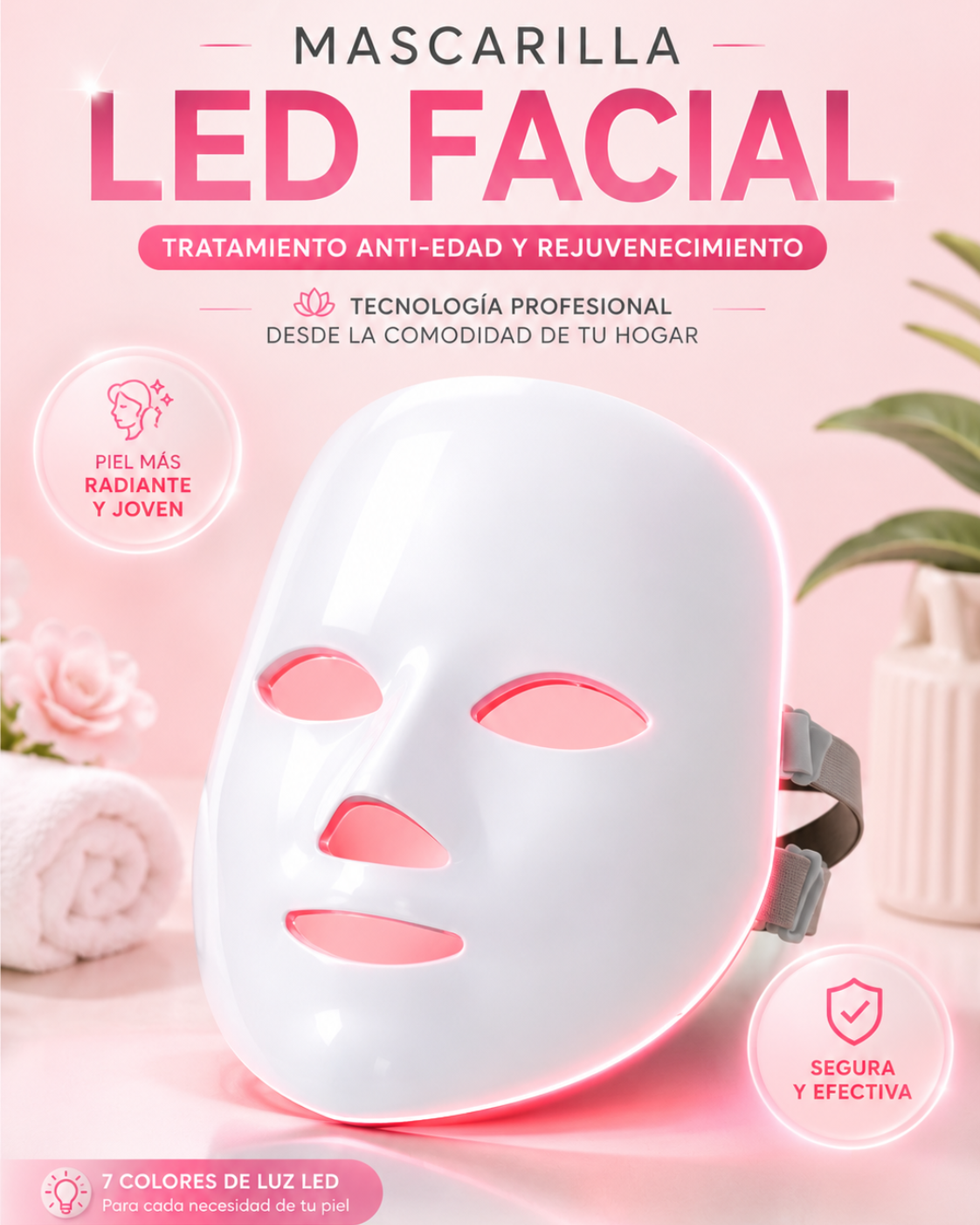 Mascarilla LED Facial | Tratamiento Anti-Edad y Rejuvenecimiento Desde Casa