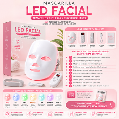 Mascarilla LED Facial | Tratamiento Anti-Edad y Rejuvenecimiento Desde Casa