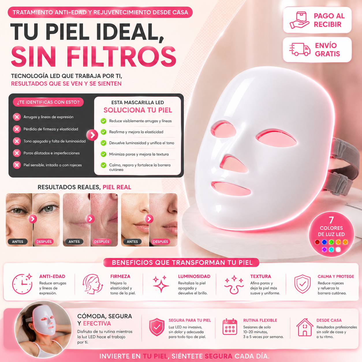 Mascarilla LED Facial | Tratamiento Anti-Edad y Rejuvenecimiento Desde Casa