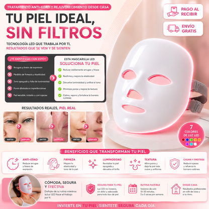 Mascarilla LED Facial | Tratamiento Anti-Edad y Rejuvenecimiento Desde Casa