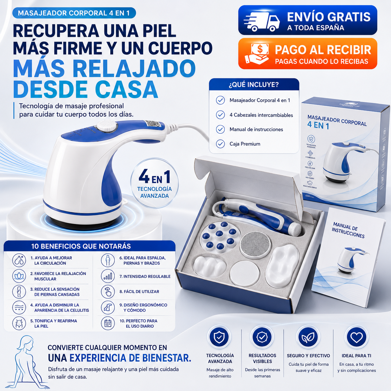 Piel Más Lisa y Firme | Masajeador Corporal 4 en 1