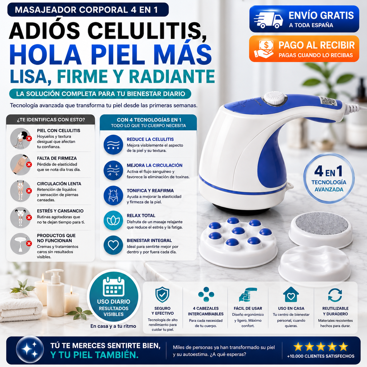 Piel Más Lisa y Firme | Masajeador Corporal 4 en 1