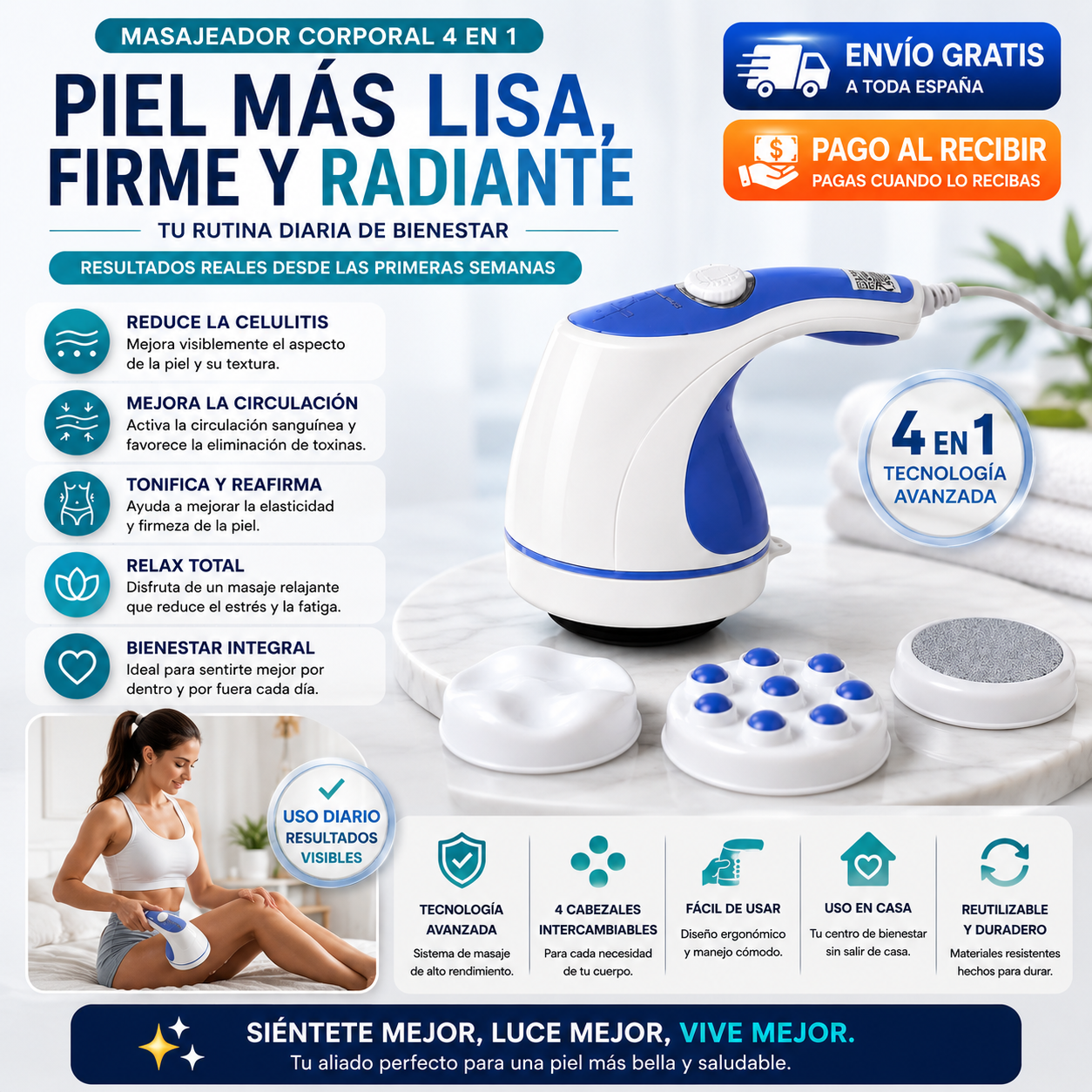 Piel Más Lisa y Firme | Masajeador Corporal 4 en 1
