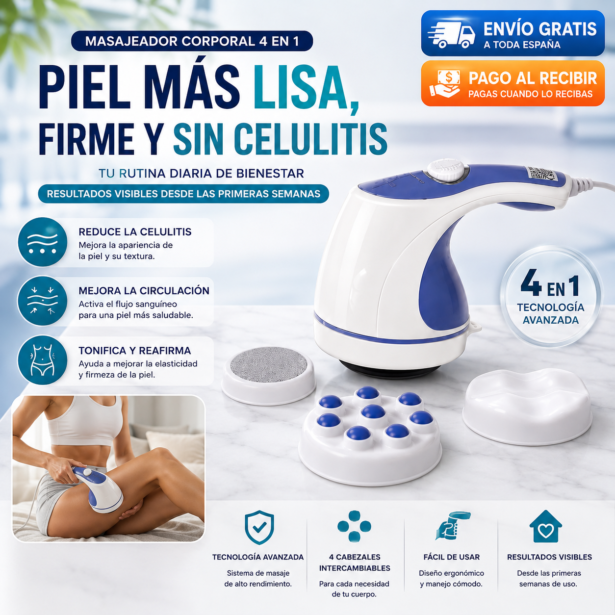 Piel Más Lisa y Firme | Masajeador Corporal 4 en 1