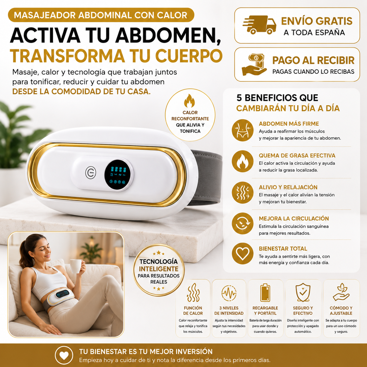 Tonifica y Cuida tu Abdomen | Masajeador Abdominal con Calor
