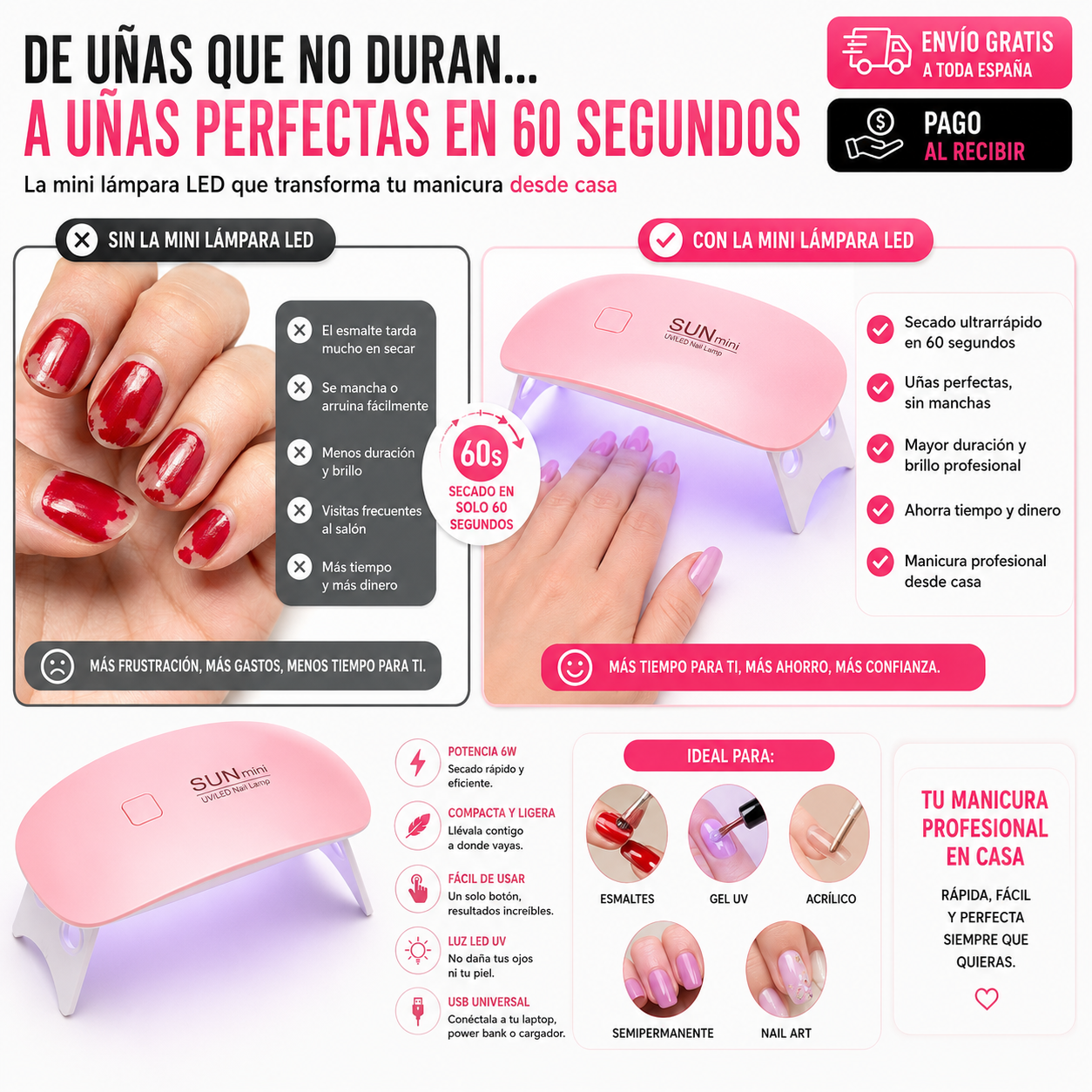 Mini Lámpara LED para Uñas | Uñas Perfectas en 60 Segundos