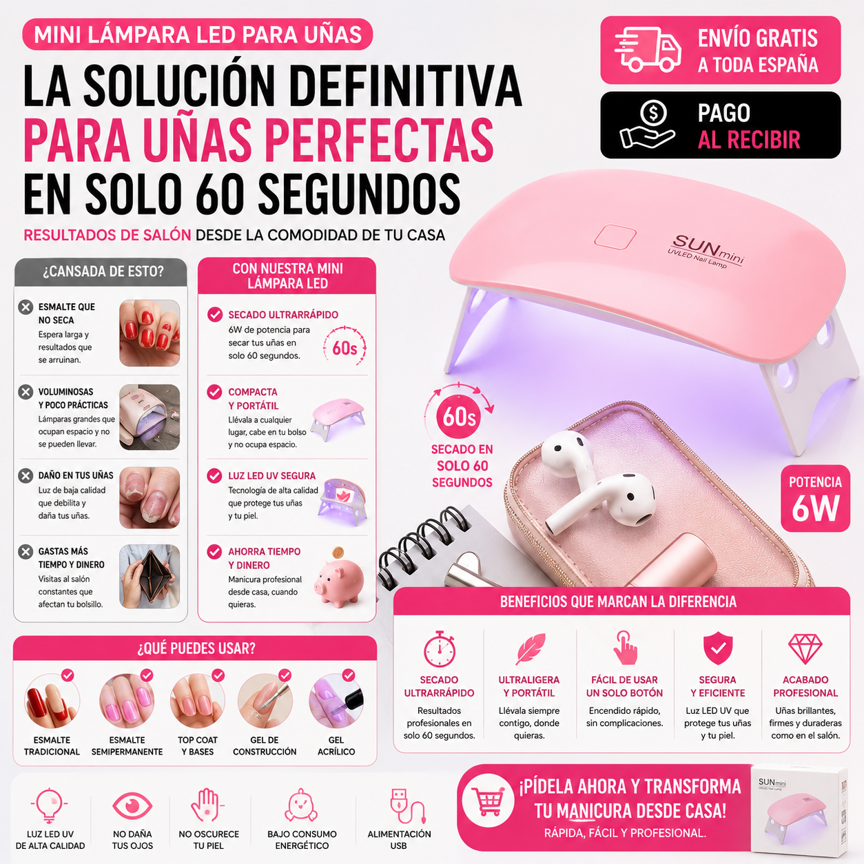 Mini Lámpara LED para Uñas | Uñas Perfectas en 60 Segundos