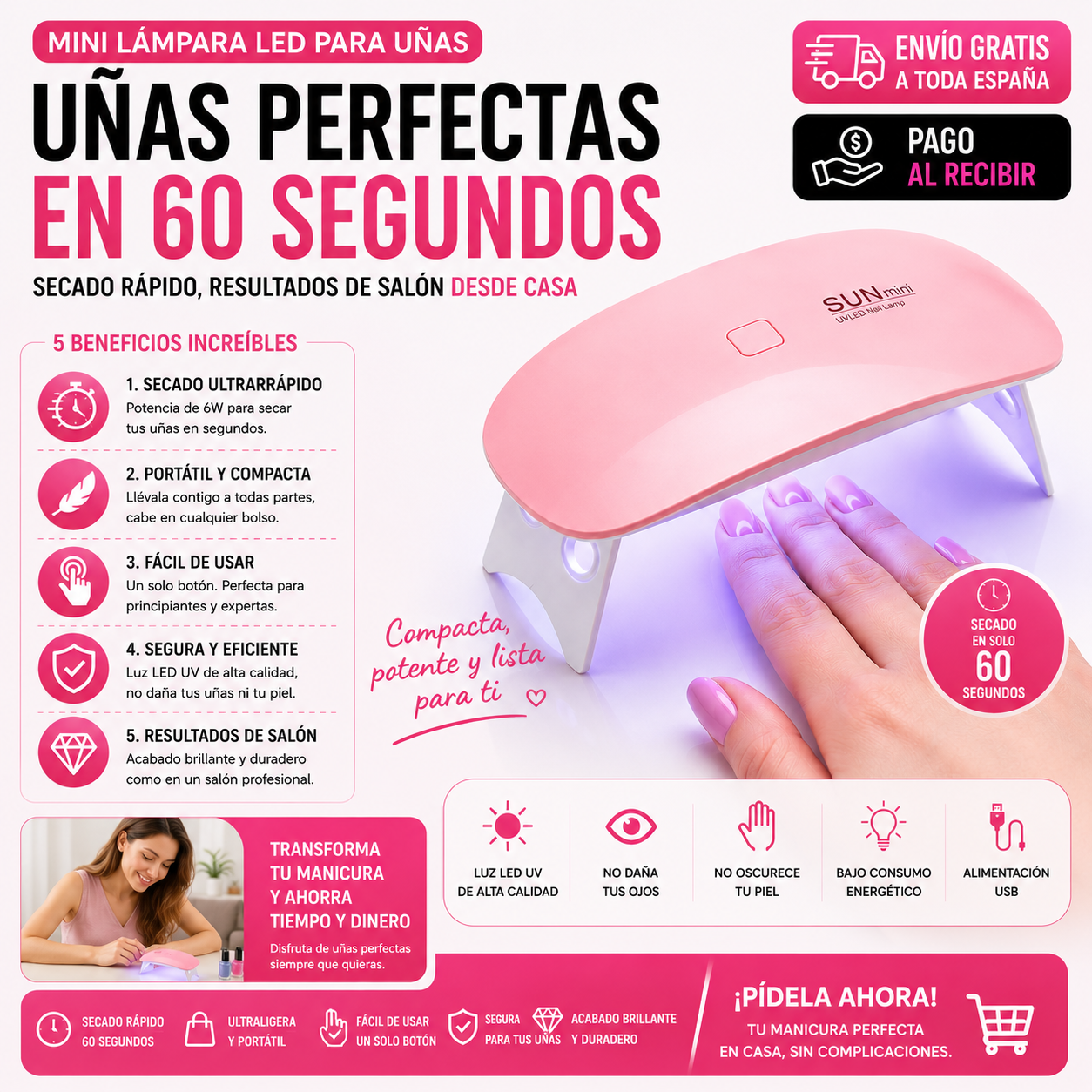 Mini Lámpara LED para Uñas | Uñas Perfectas en 60 Segundos