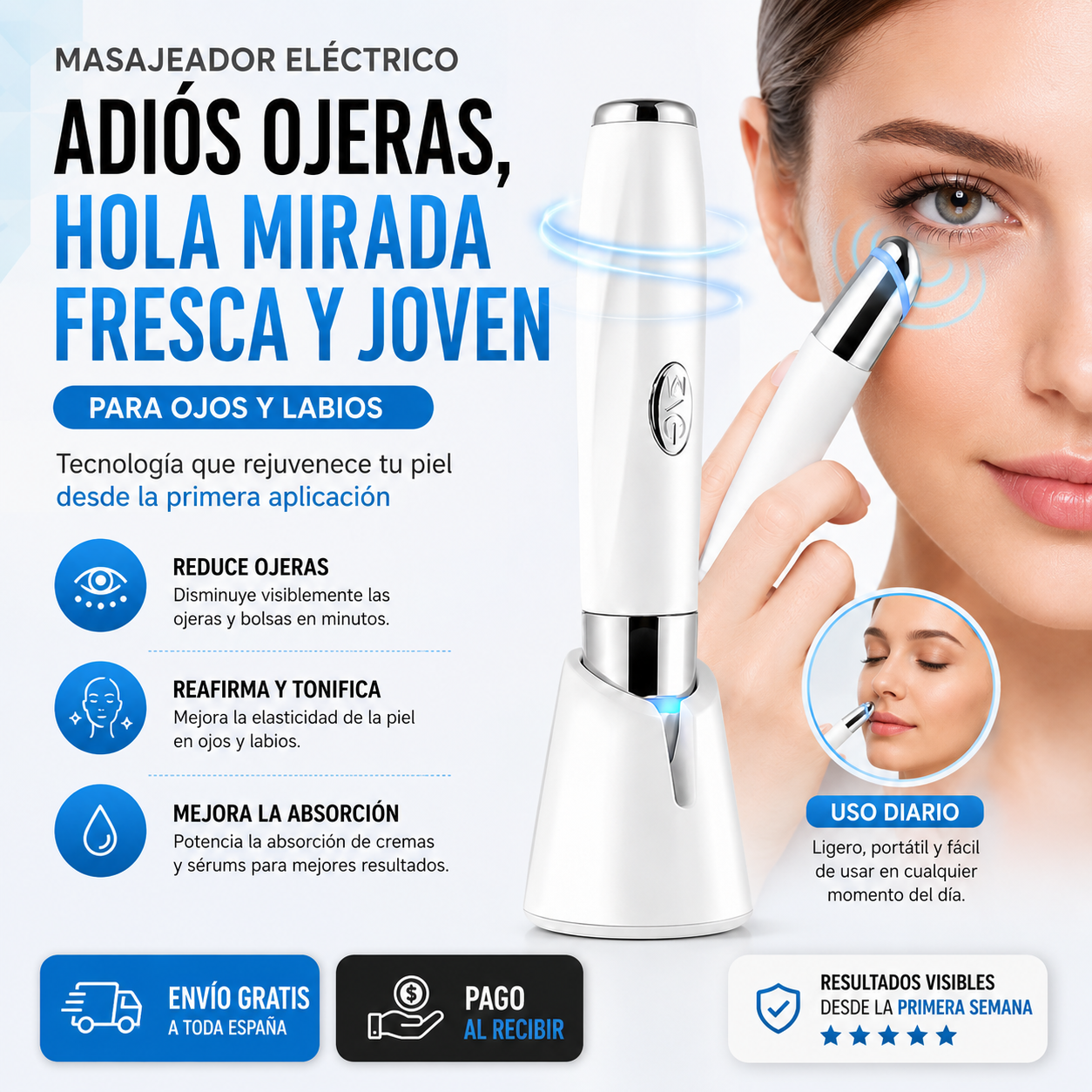 Masajeador Eléctrico para Ojos y Labios | Reduce Bolsas y Ojeras