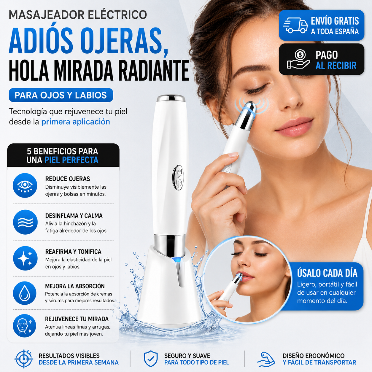 Masajeador Eléctrico para Ojos y Labios | Reduce Bolsas y Ojeras