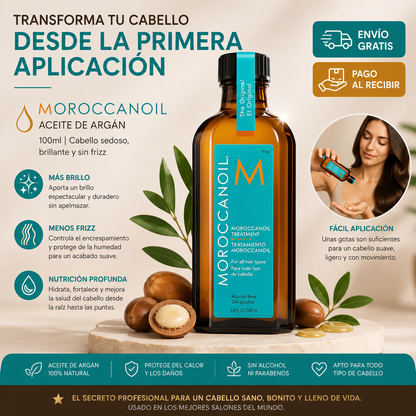 Moroccanoil Aceite de Argán 100ml | Cabello Sedoso, Brillante y Sin Frizz