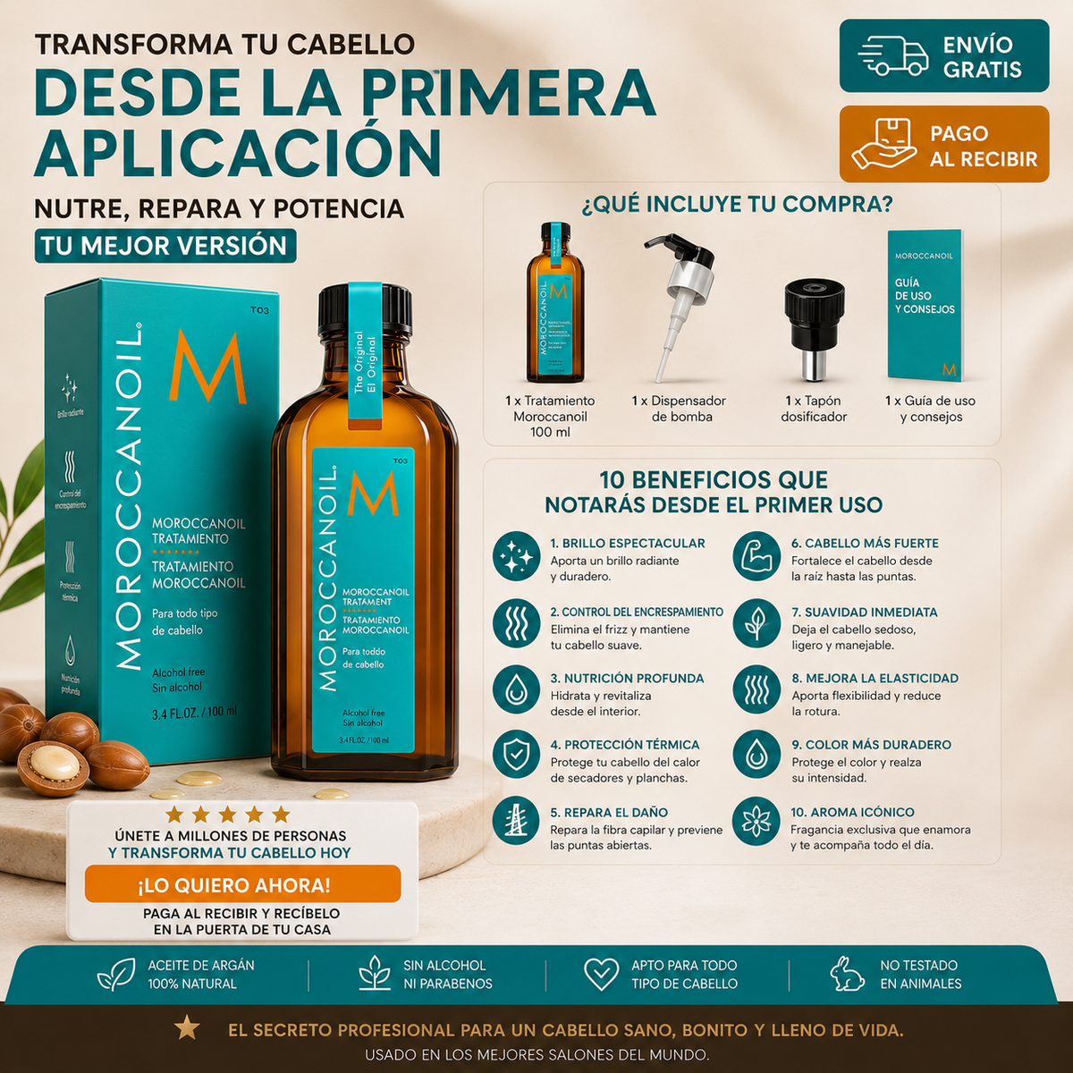 Moroccanoil Aceite de Argán 100ml | Cabello Sedoso, Brillante y Sin Frizz