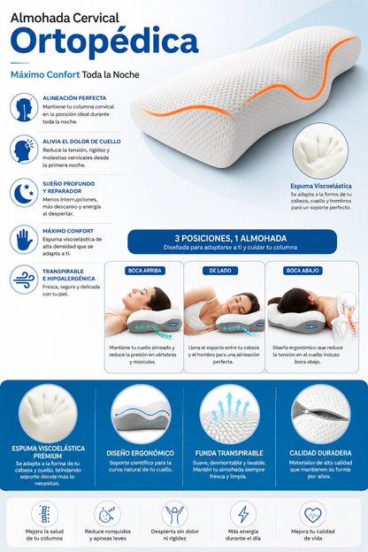 Almohada Cervical Ortopédica | Máximo Confort Toda la Noche