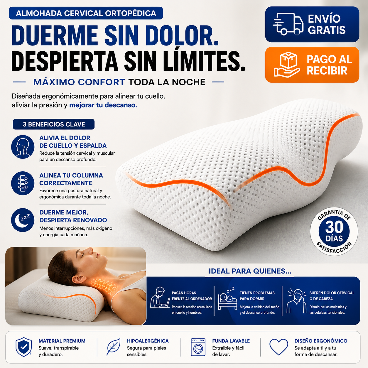 Almohada Cervical Ortopédica | Máximo Confort Toda la Noche