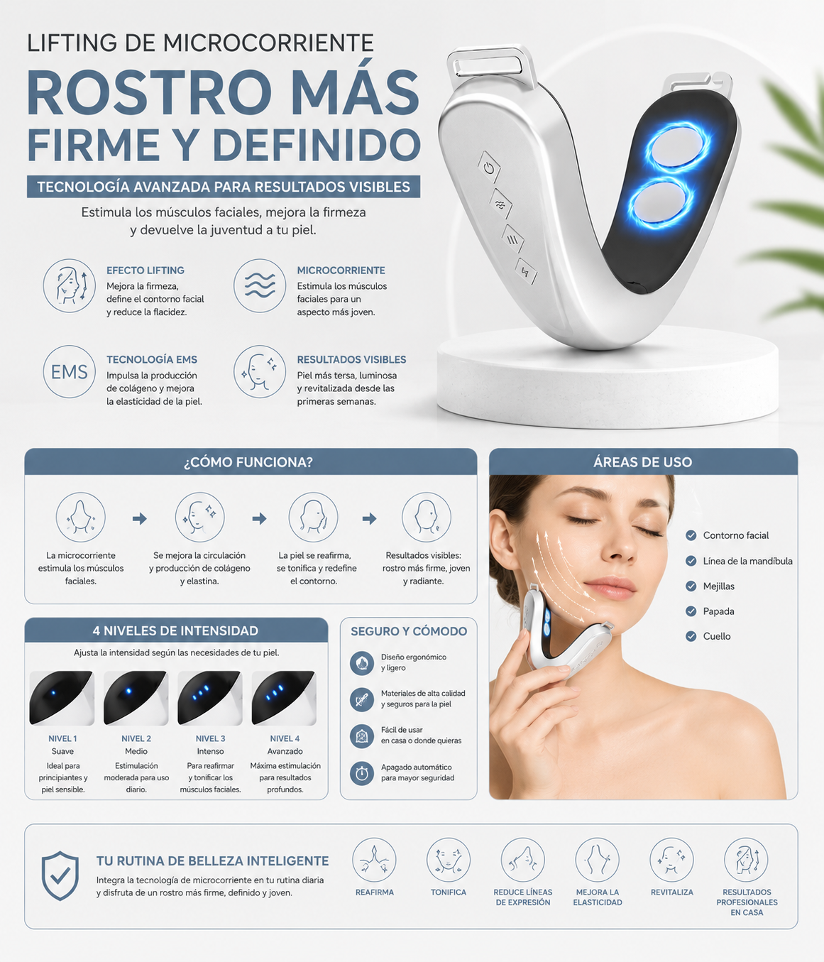 Rostro Más Firme y Definido | Masajeador Facial Lifting de Microcorriente