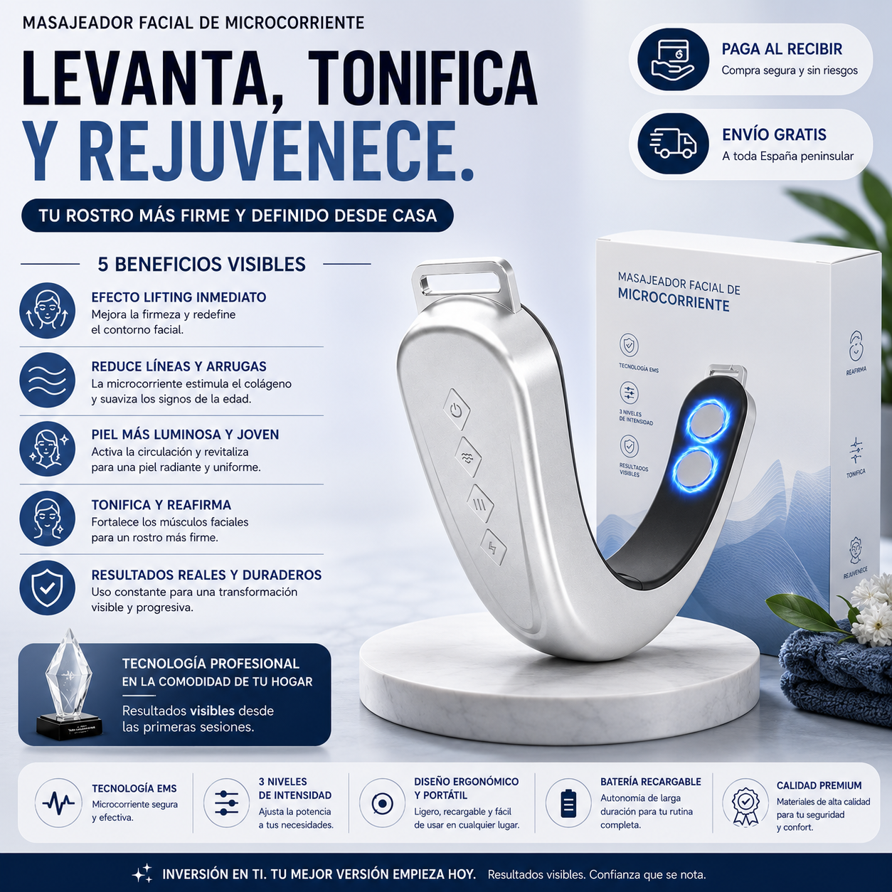 Rostro Más Firme y Definido | Masajeador Facial Lifting de Microcorriente