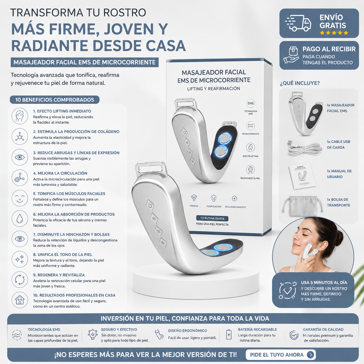 Rostro Más Firme y Definido | Masajeador Facial Lifting de Microcorriente