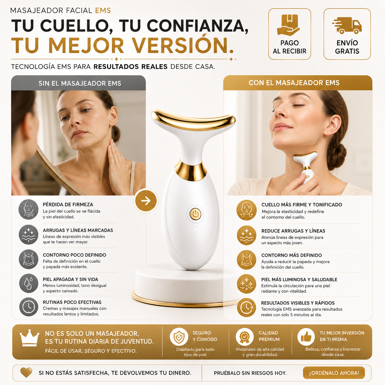 Masajeador Facial EMS | Cuello Más Firme y Rejuvenecido