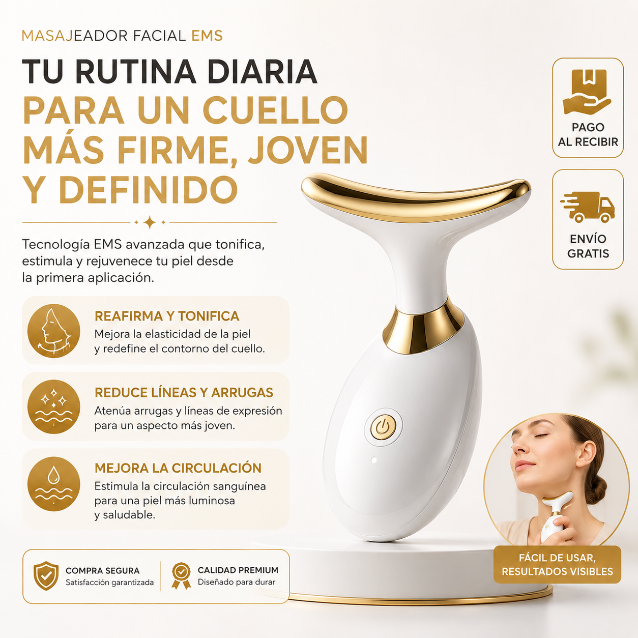 Masajeador Facial EMS | Cuello Más Firme y Rejuvenecido