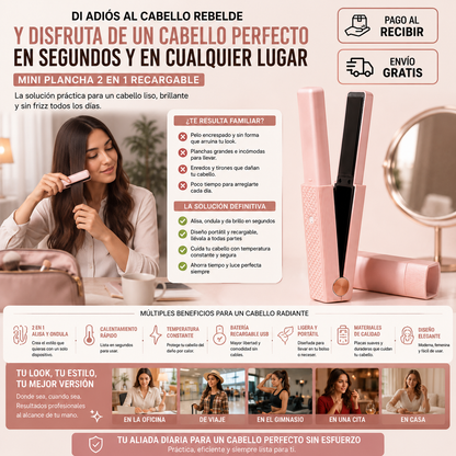 Mini Plancha 2 en 1 Recargable | Cabello Perfecto en Cualquier Lugar