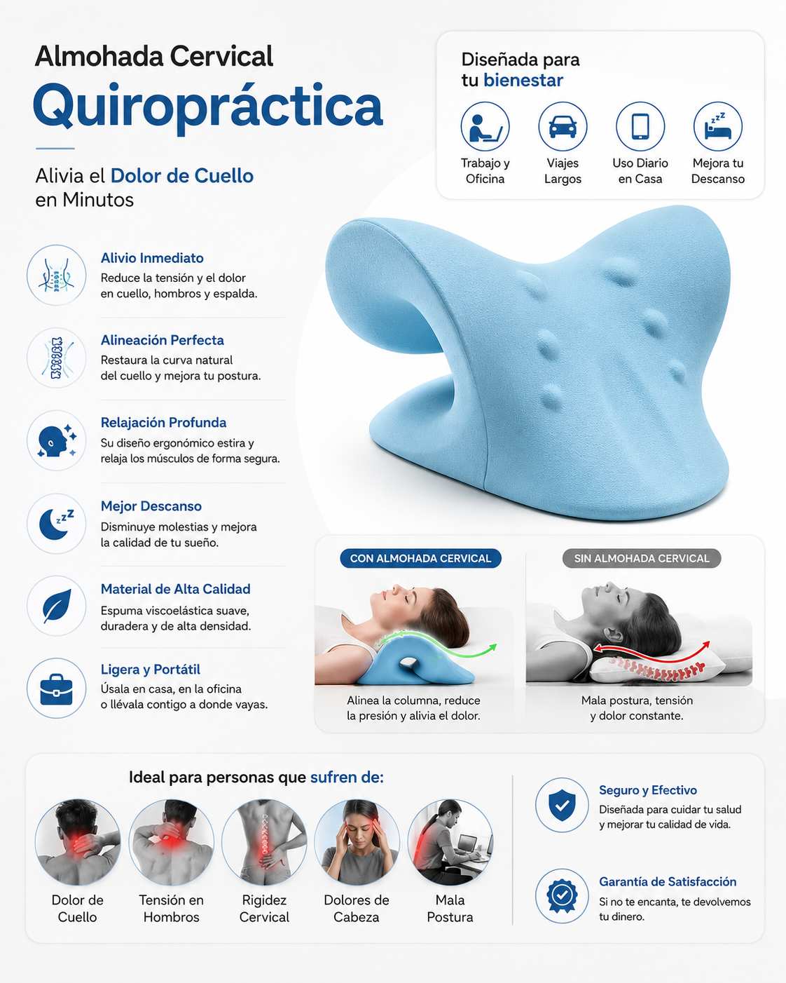 Almohada Cervical Quiropráctica | Alivia el Dolor de Cuello en Minutos