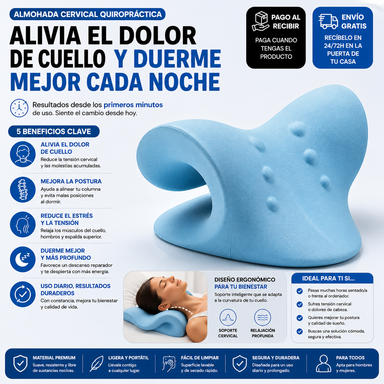 Almohada Cervical Quiropráctica | Alivia el Dolor de Cuello en Minutos