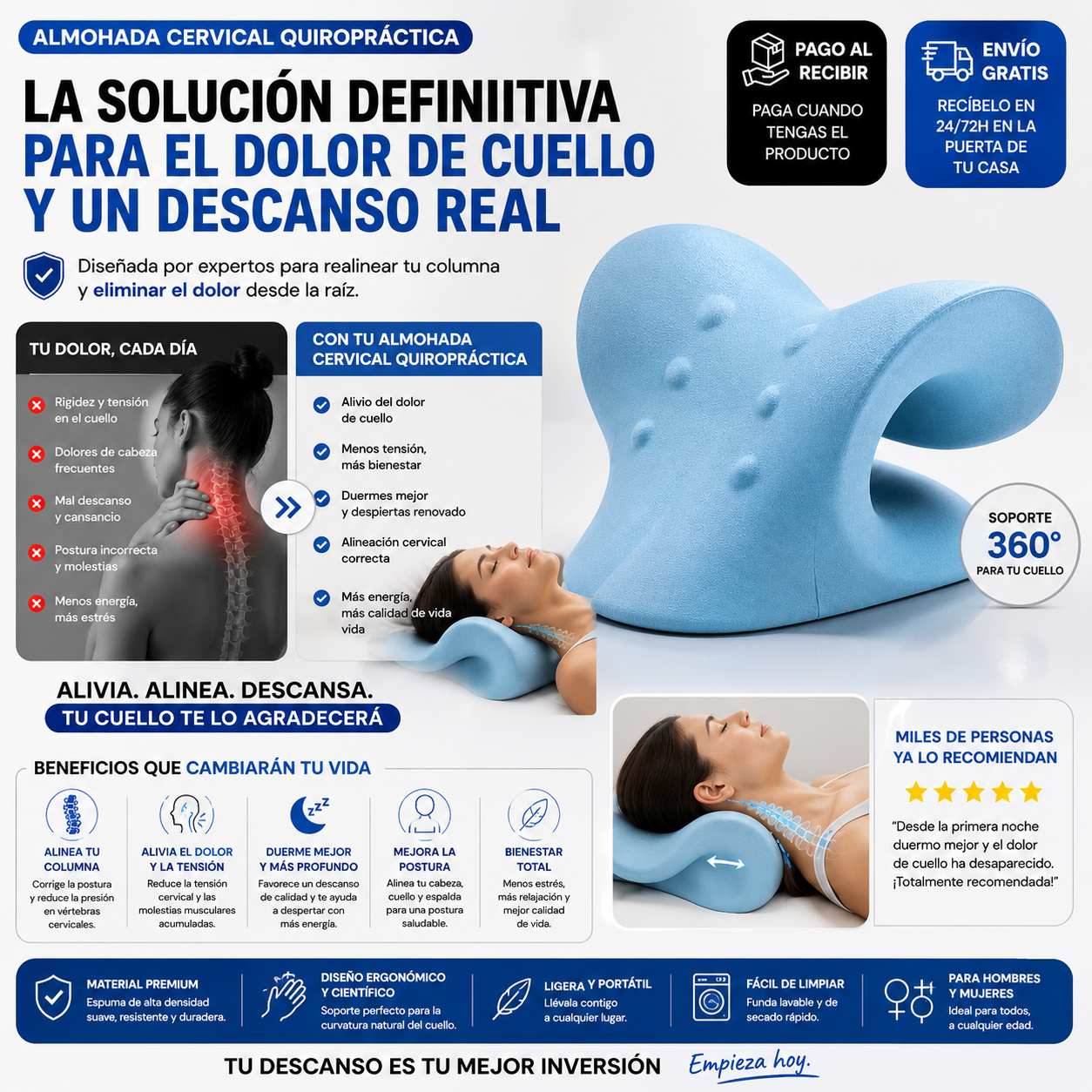 Almohada Cervical Quiropráctica | Alivia el Dolor de Cuello en Minutos
